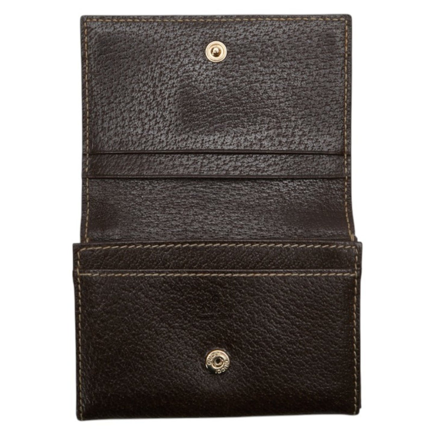 Gucci Gg Canvas Business Card Case 154165 Beige Brown Leather