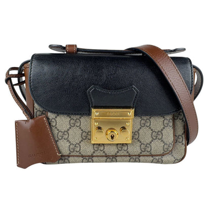 Gucci Gg Supreme Canvas And Leather Shoulder Bag In Brown Black