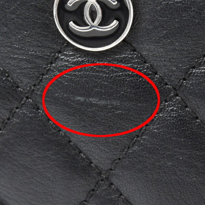 Chanel Chain Shoulder Bag Matelasse Uniform Coco Button Calf Leather Black