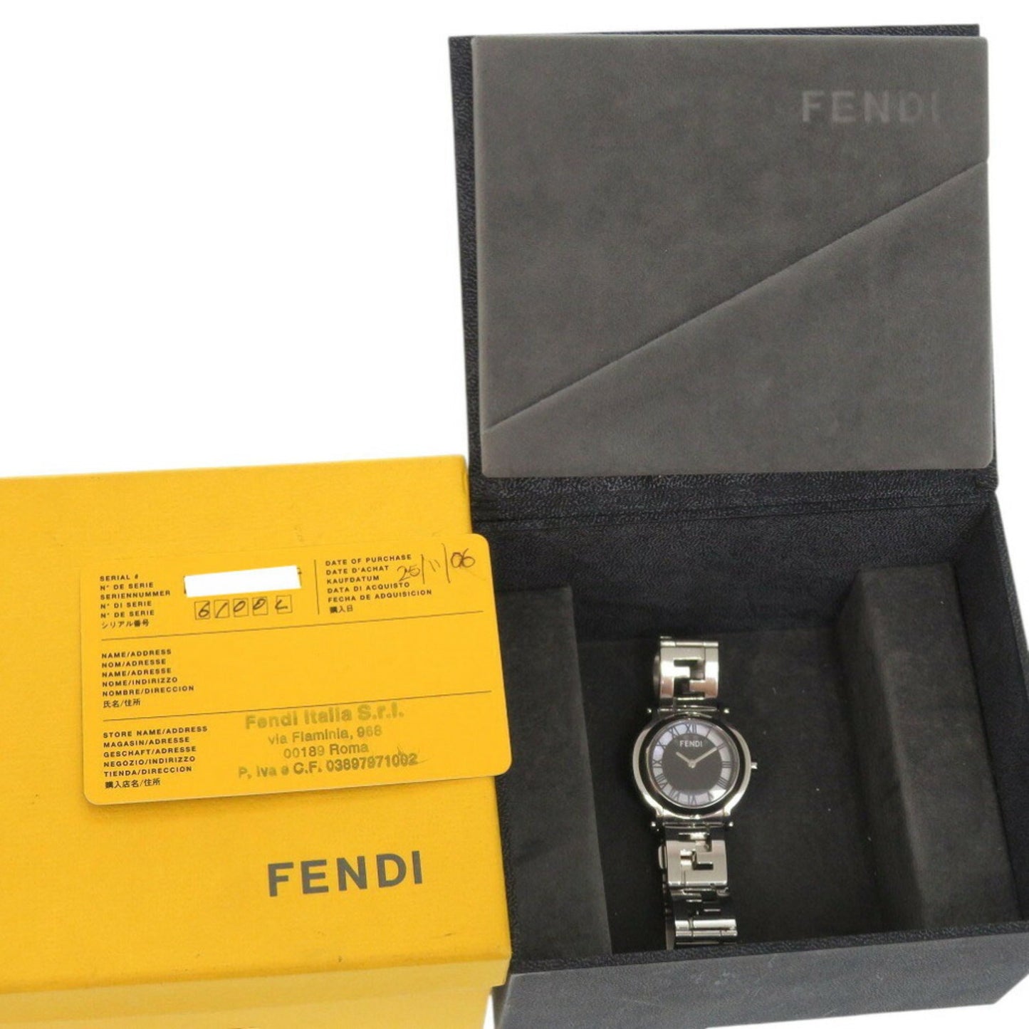 Fendi 6100L Caredro Shell Stainless Steel Black Quartz Watch