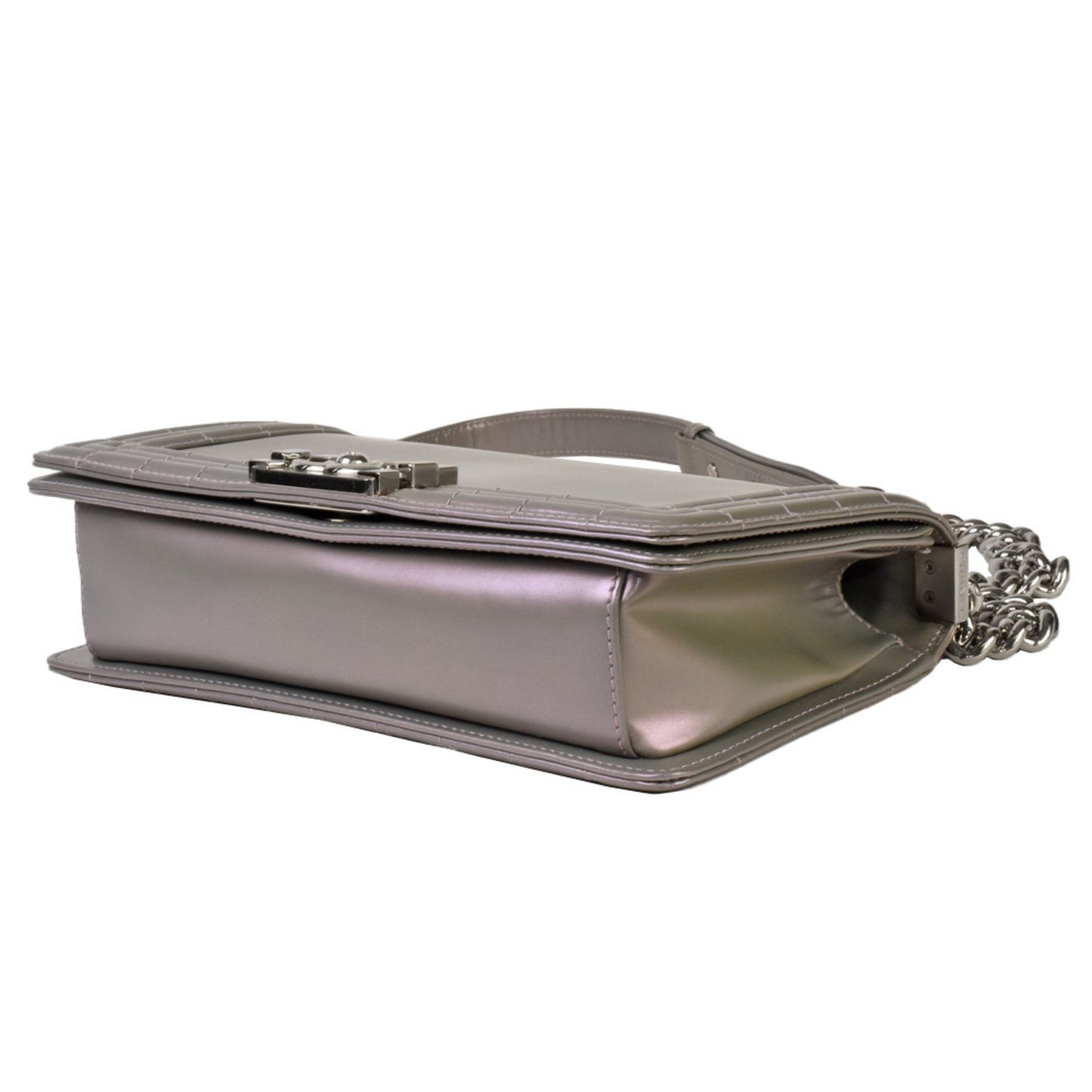 Chanel Boy Chanel Coco Mark Chain Shoulder Bag No. 16 (Manufactured In 2012) Metallic Gray Leather