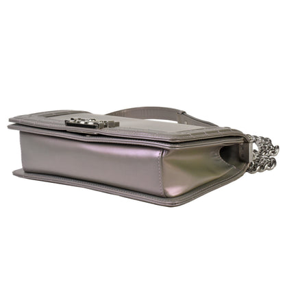 Chanel Boy Chanel Coco Mark Chain Shoulder Bag No. 16 (Manufactured In 2012) Metallic Gray Leather