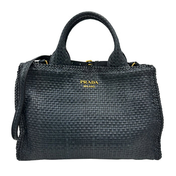 Prada 1Bg258 Shoulder Bag Madras Handbag Leather Navy