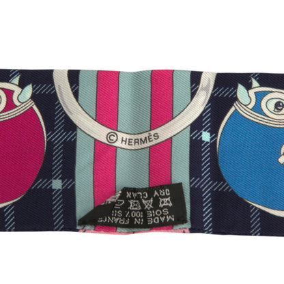 Hermes Herms Twilly Tatersale Tattersall Scarf/Muffler In Navy