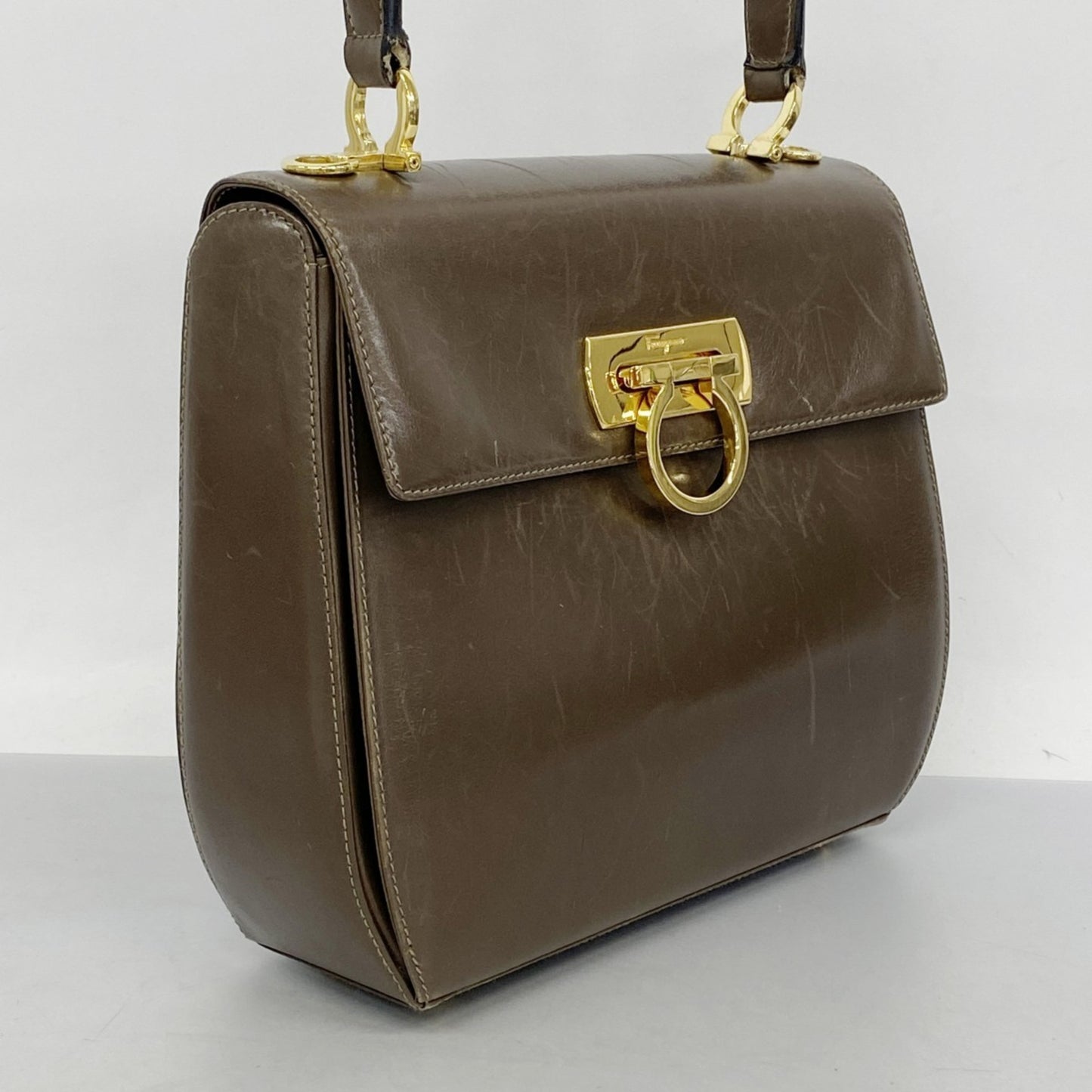 Salvatore Ferragamo Gancini Leather Handbag Brown