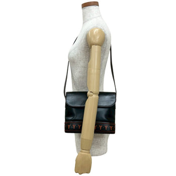 Yves Saint Laurent Perforated Cutout Leather Shoulder Bag Black/Brown 33294