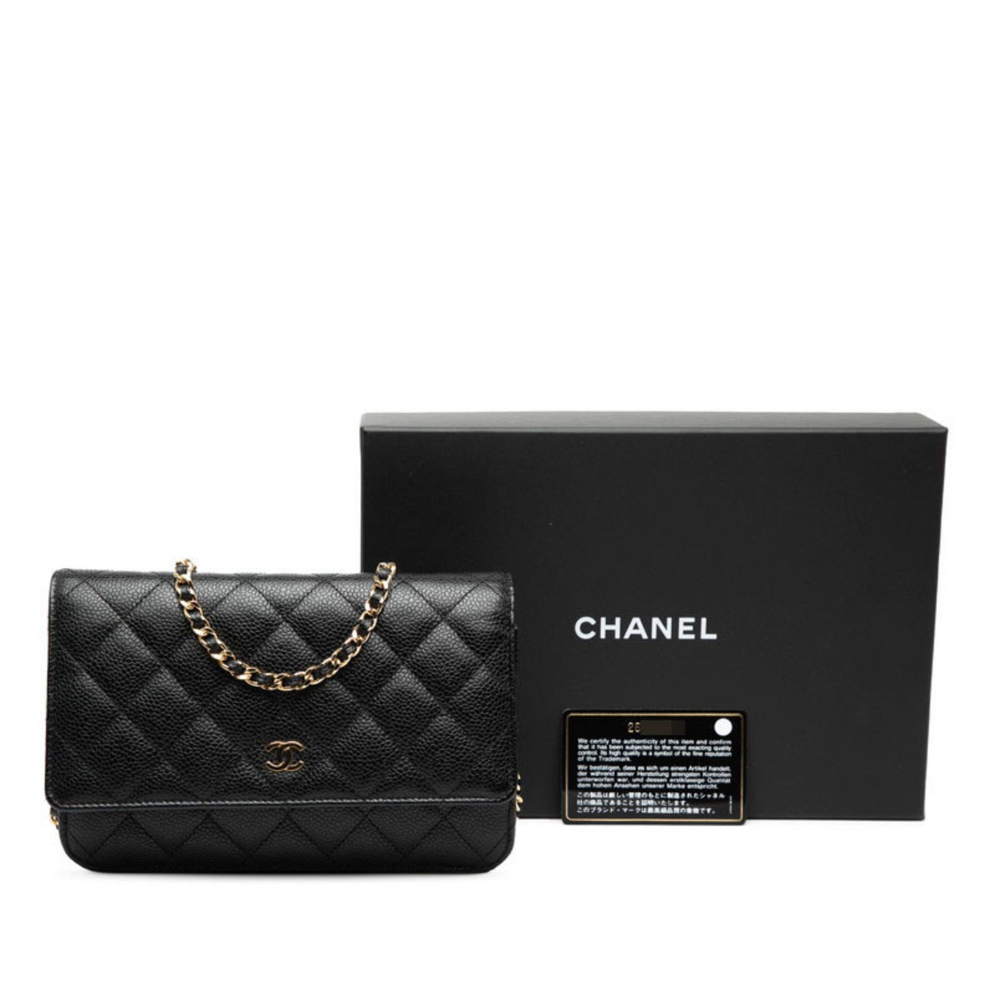 Chanel Matelasse Coco Mark Chain Shoulder Bag/Wallet Bag A33814 Black Caviar Skin