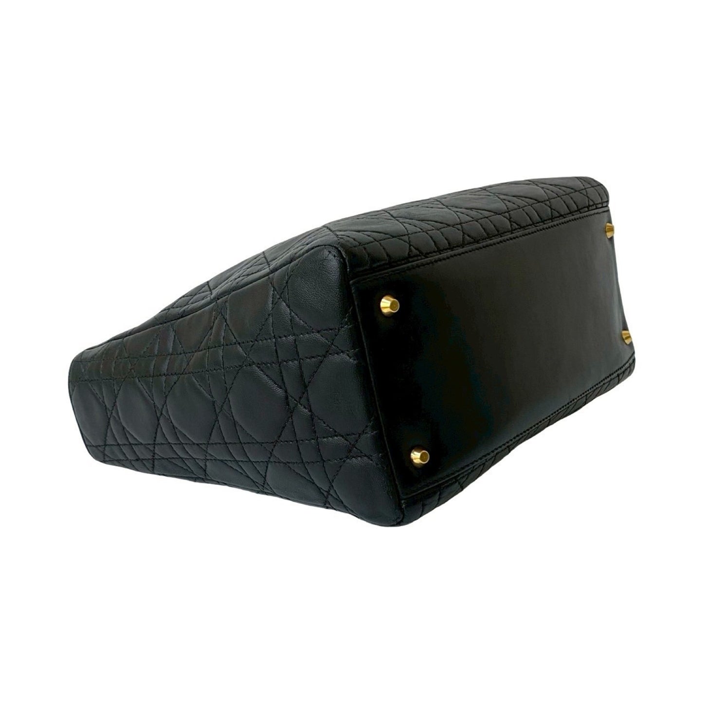 Christian Dior Lady Cannage Stitched Leather Handbag/Mini Tote Bag In Black
