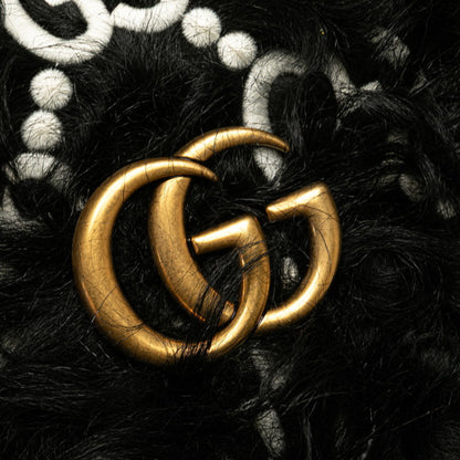 Gucci Gg Marmont Pattern Chain Shoulder Bag/Handbag 752026 Black/White Faux Fur/Leather
