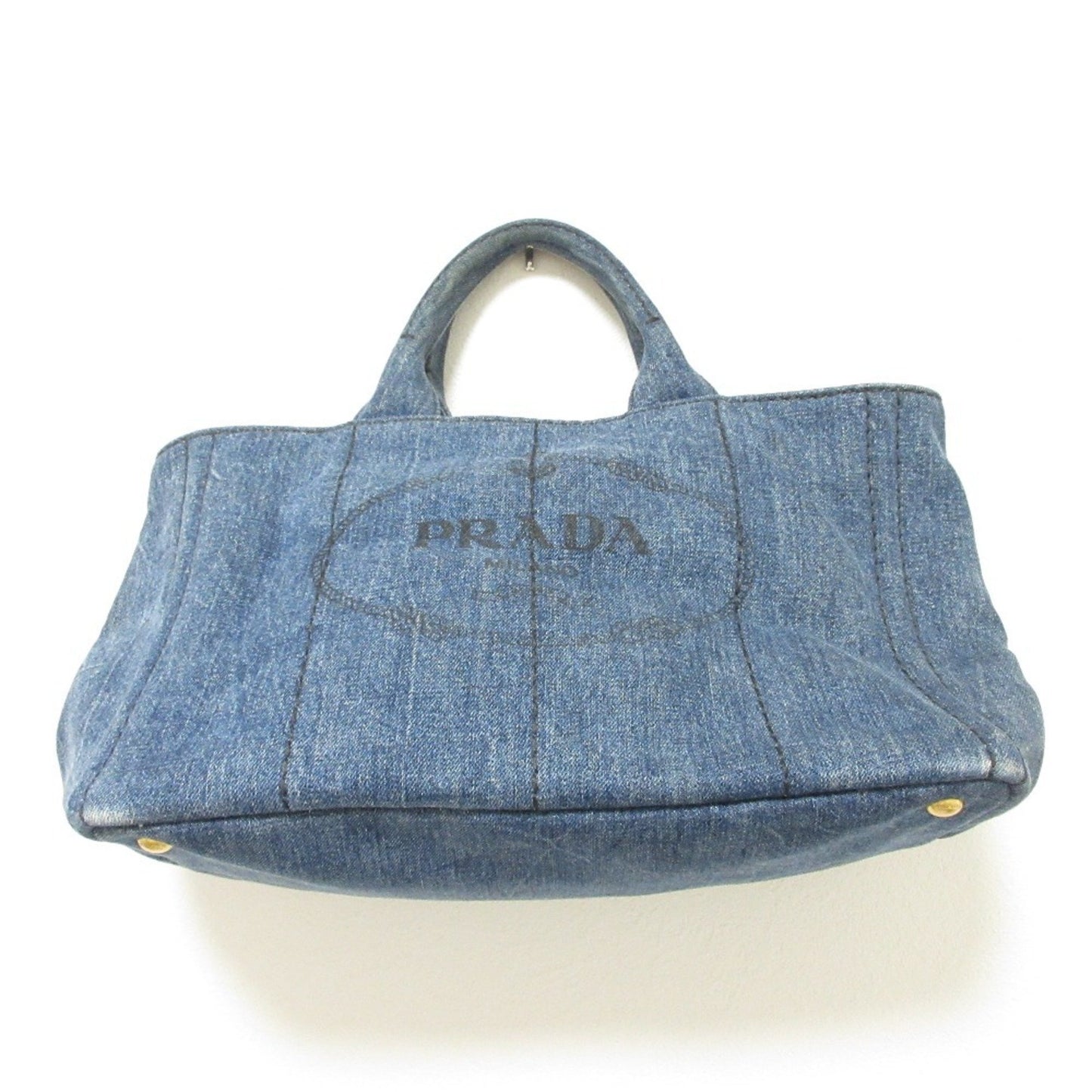 Prada Canapa Triangle Logo Plate Denim 2-Way Handbag/Shoulder Bag