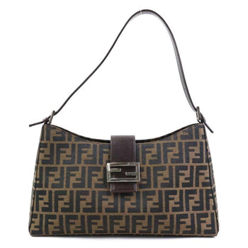 Fendi Shoulder Bag Zucca Canvas Leather Brown Silver