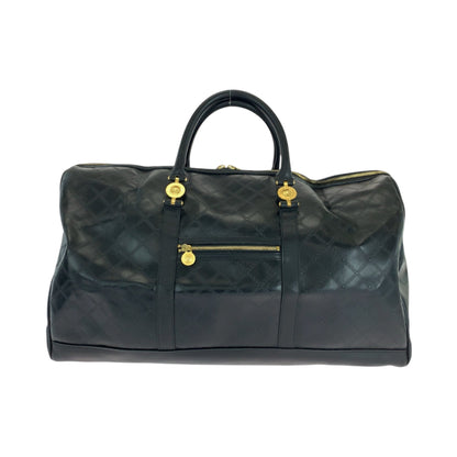 Versace Vintage Sunburst Black Gold Hardware Leather Boston Bag Handbag