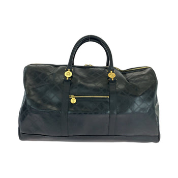 Versace Vintage Sunburst Black Gold Hardware Leather Boston Bag Handbag