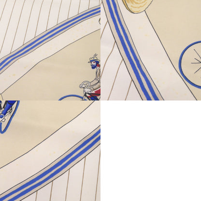 Hermes Herms Carr 90 Les Becanes Bicycle Silk Blue Scarf Muffler 0141