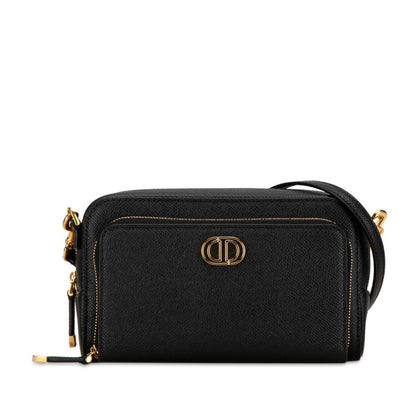 Christian Dior Dior Caro Double Pouch Shoulder Bag Black Leather