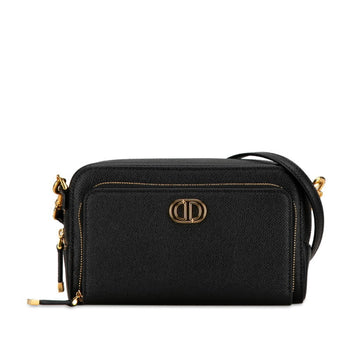 Christian Dior Dior Caro Double Pouch Shoulder Bag Black Leather
