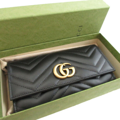 Like New Gucci Gg Marmont 443436 Leather Black Bi-Fold Long Wallet 0847Gucci