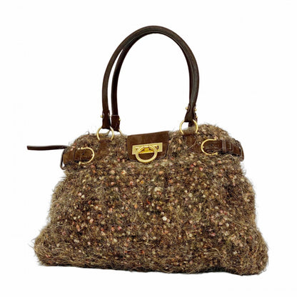Salvatore Ferragamo Gancini Mohair Brown Handbag