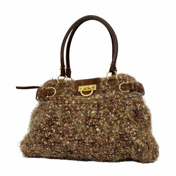 Salvatore Ferragamo Gancini Mohair Brown Handbag