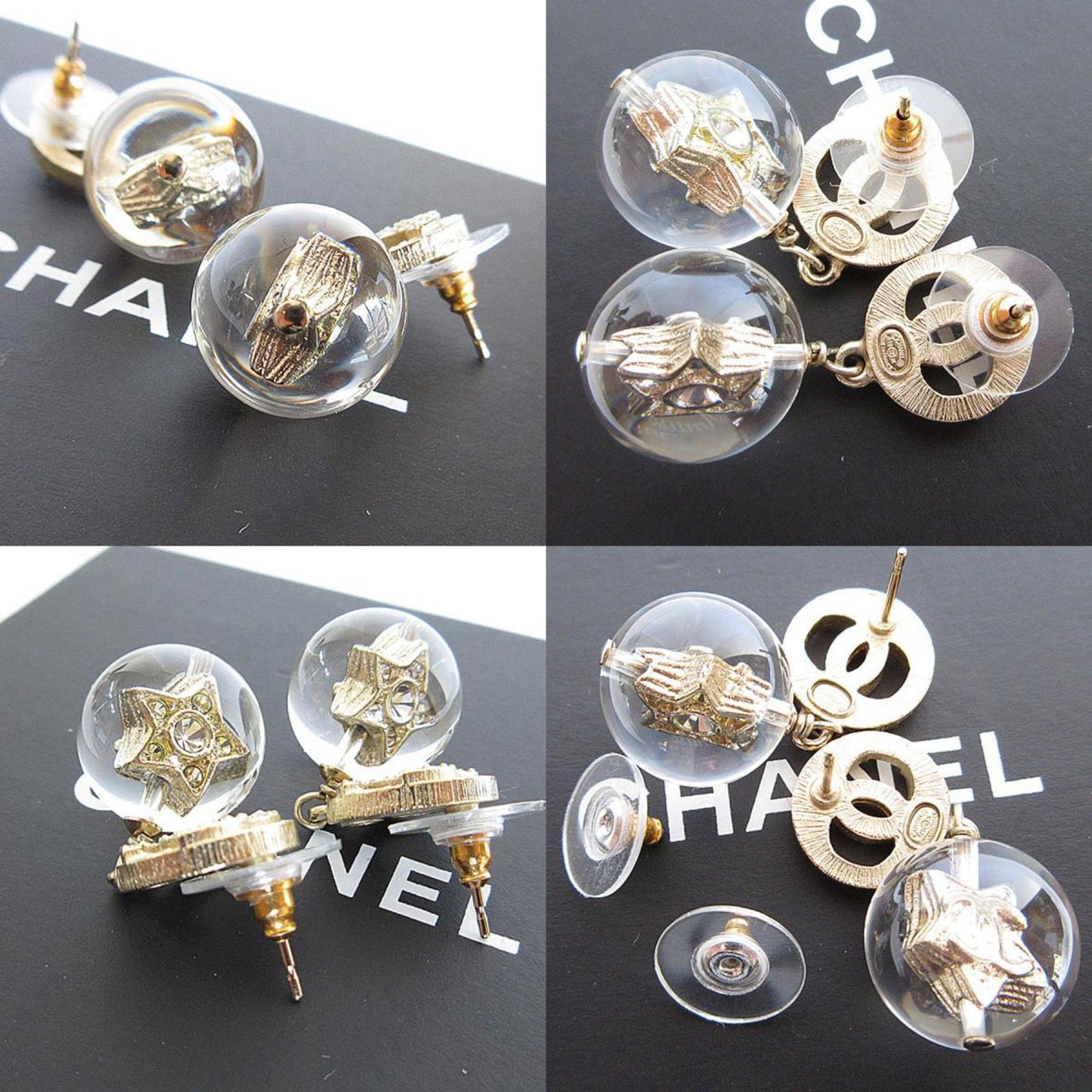Chanel Coco Mark Metal Resin Gold Silver Earrings