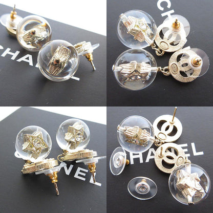Chanel Coco Mark Metal Resin Gold Silver Earrings
