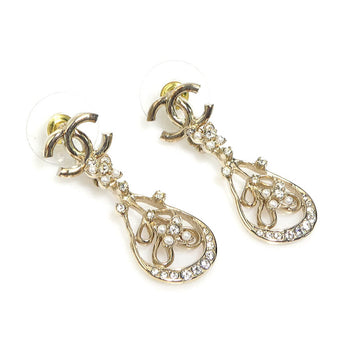 Chanel Coco Mark Metal Rhinestone Earrings Gold Silver White