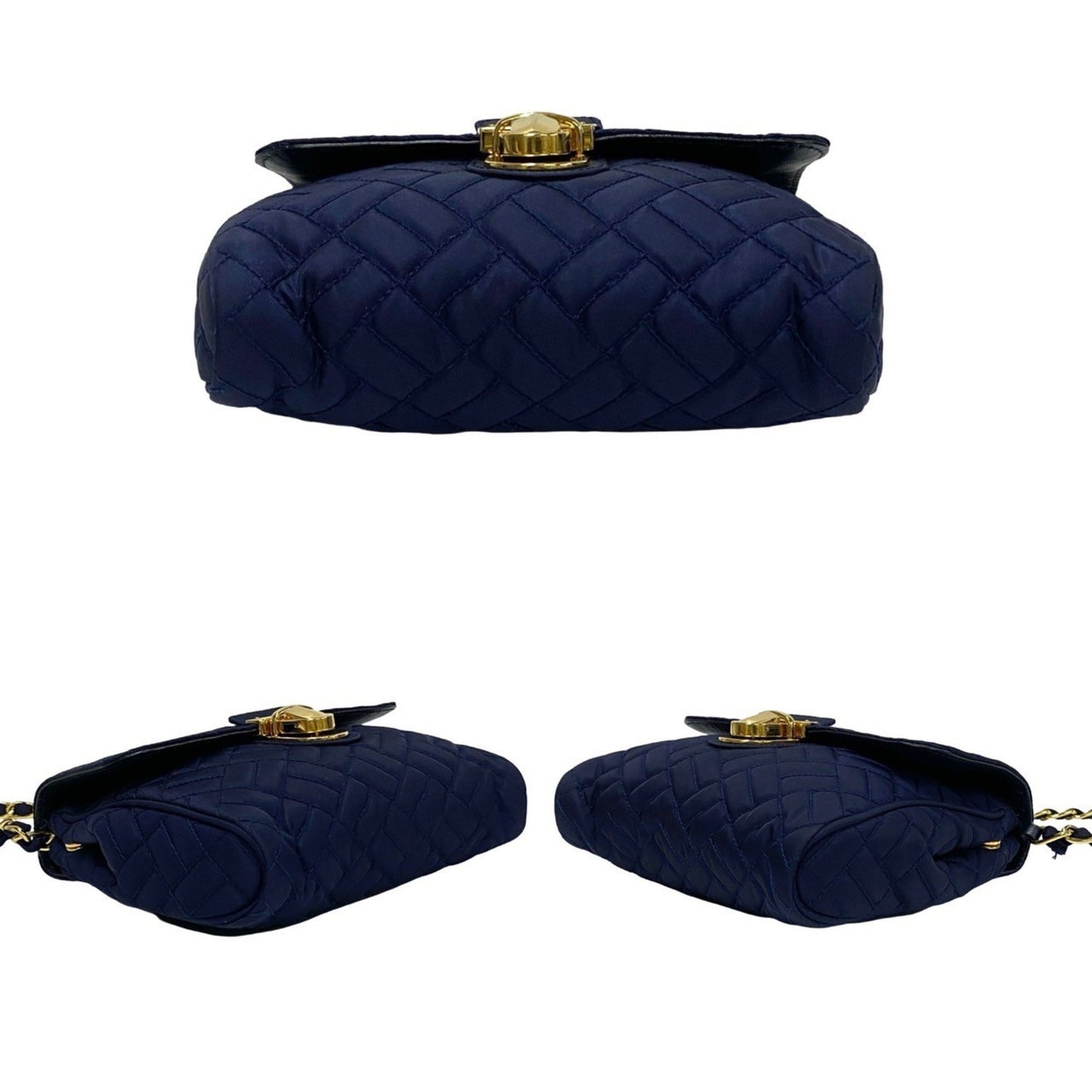 Prada Prada Logo Hardware Nylon Quilted Chain Mini Shoulder Bag/Sacoche/Pouch In Navy Blue