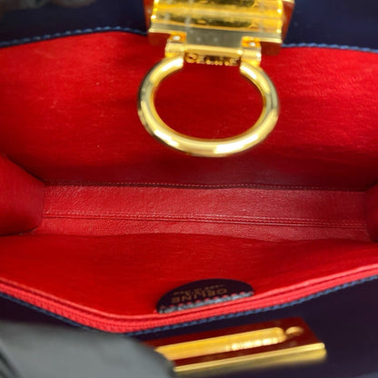 Celine Double-Faced Gancini Leather Handbag/Tote Bag In Navy Blue