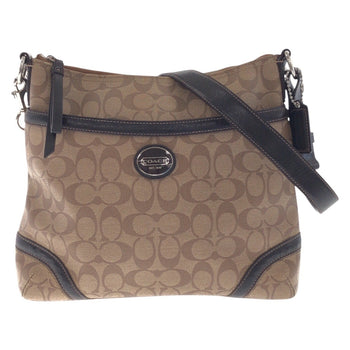 Coach Signature Brown Silver Hardware Leather Shoulder Bag Pochette