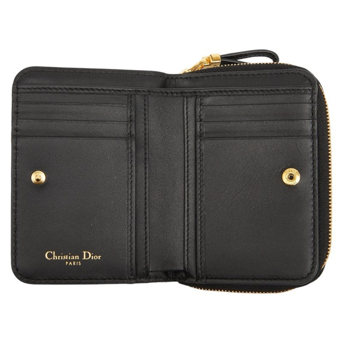 Christian Dior Dior Caro Scarlet Wallet Bifold Black Gold Leather