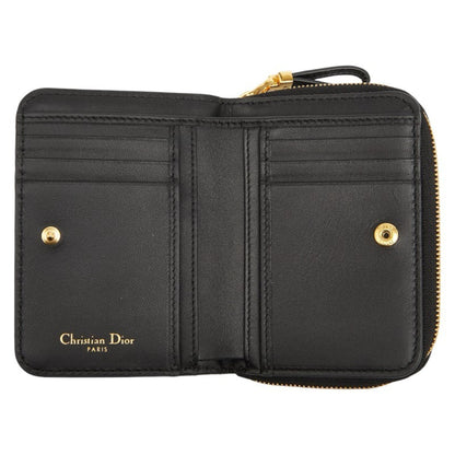 Christian Dior Dior Caro Scarlet Wallet Bifold Black Gold Leather