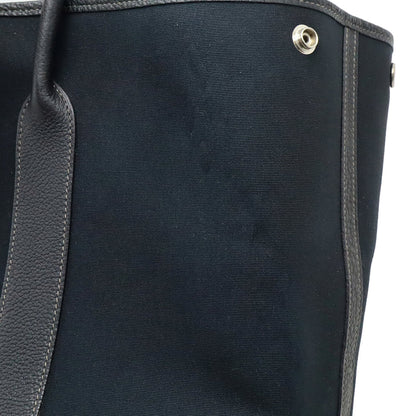 Hermes Garden Pm Tote Bag Handbag Toile Officier Canvas Leather Black