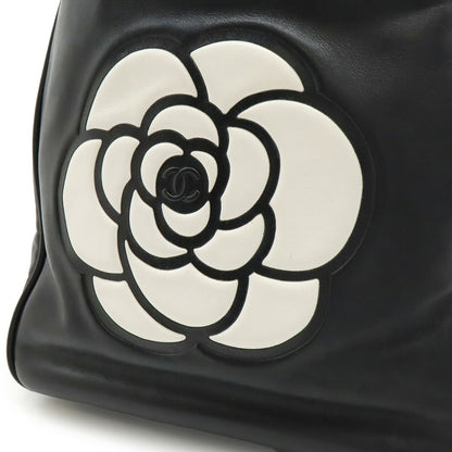 Chanel Camellia Tote Bag Shoulder Leather Black White A20856