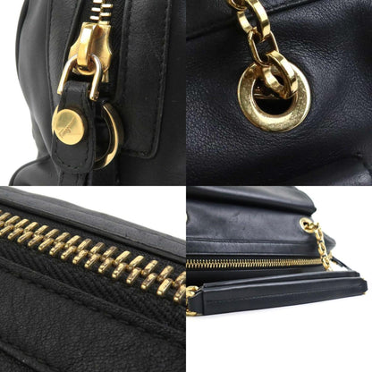 Salvatore Ferragamo Handbag Gancini Leather Black Gold