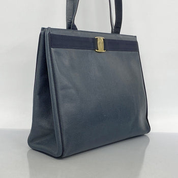 Salvatore Ferragamo Vara Leather Shoulder Bag In Navy Blue