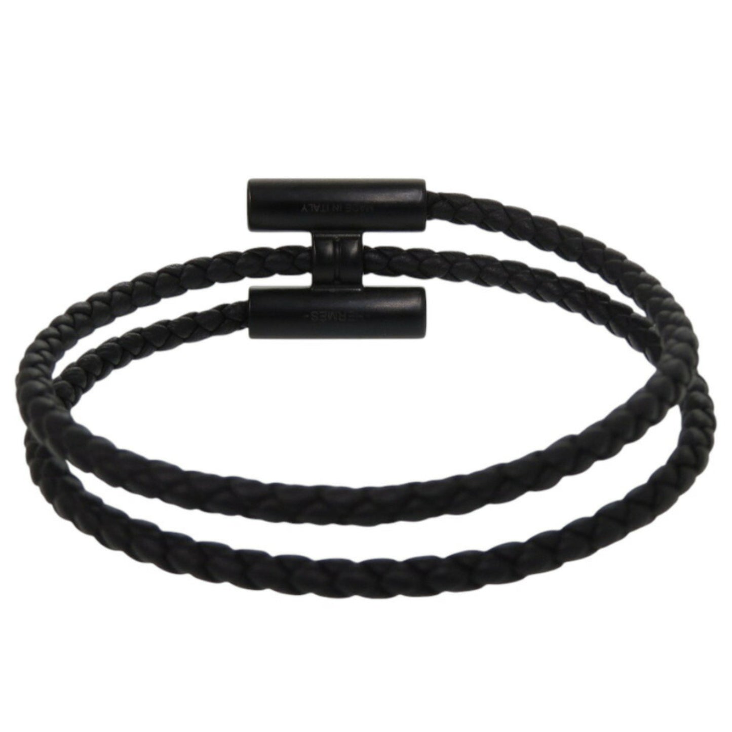 Unused Herms Tourni Tresse Swift So Black T4 Size Black Bracelet 0408Hermes