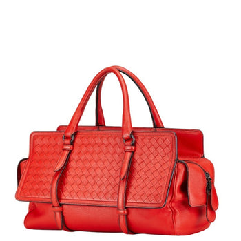 Bottega Veneta Intrecciato Handbag Red Leather