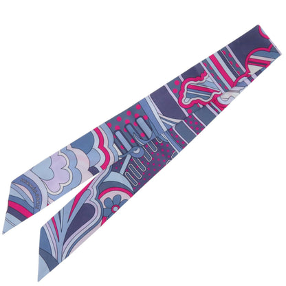 Hermes Herms Twilly Faubourg Rainbow Silk Scarf In Blue Jean