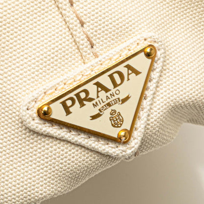Prada Canapa M Handbag Tote Bag Bn1877 Ivory White Canvas