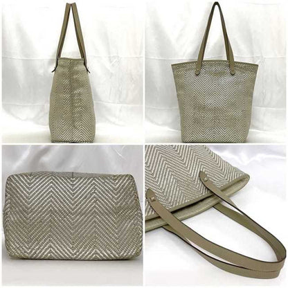Hermes Tote Bag Chennai Mm Ec-23011 Beige Silver Etoupe Leather Polyester Hermes