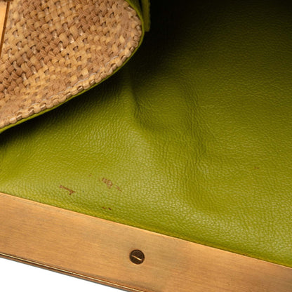 Prada Triangle Logo Plate Chain One-Shoulder Bag Br2530 Beige Green Straw Leather