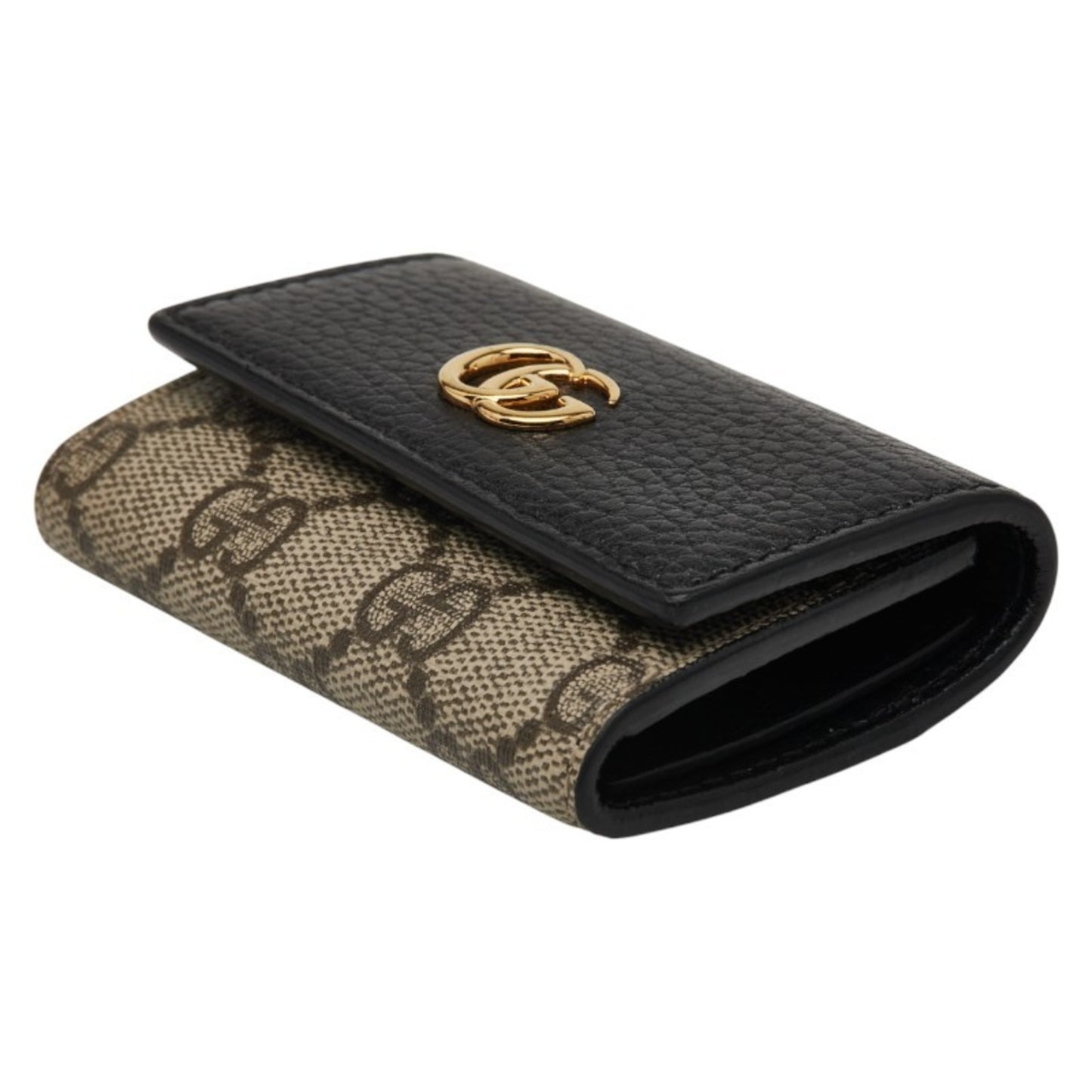 Gucci Gg Supreme Marmont 6-Ring Key Case 456118 Beige Black Leather