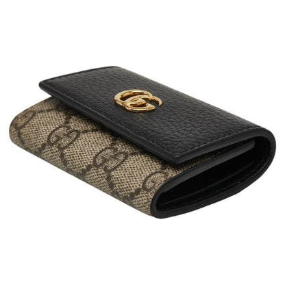 Gucci Gg Supreme Marmont 6-Ring Key Case 456118 Beige Black Leather