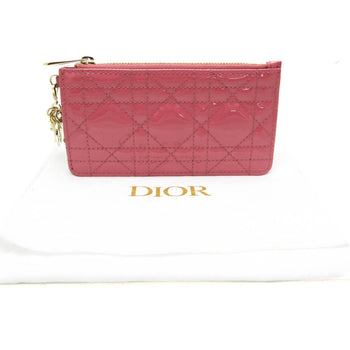 Christian Dior Lady Dior Cannage Coin Case S0478Ovrb Patent Leather Card Case Pink
