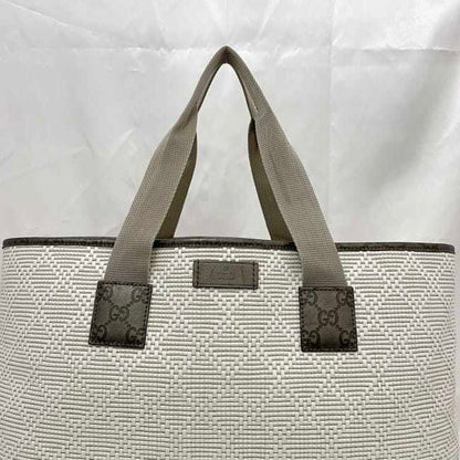 Gucci Tote Bag Ec-23661 White Beige Khaki Shimmer Line 289626 Pvc Leather 498879 Gucci