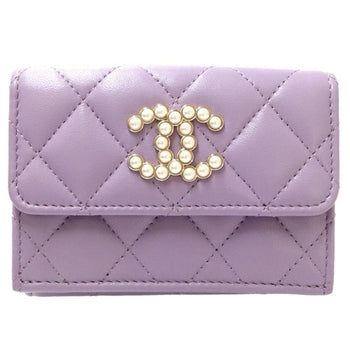 Chanel Chanel Bi-Fold Wallet Ap3808 Small Flap Cc Pearl Coco Mark Lambskin Light Purple 180546