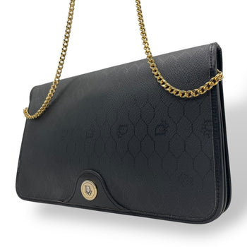 Christian Dior Vintage D7 Honeycomb Pattern Black Leather Shoulder Bag With Chain
