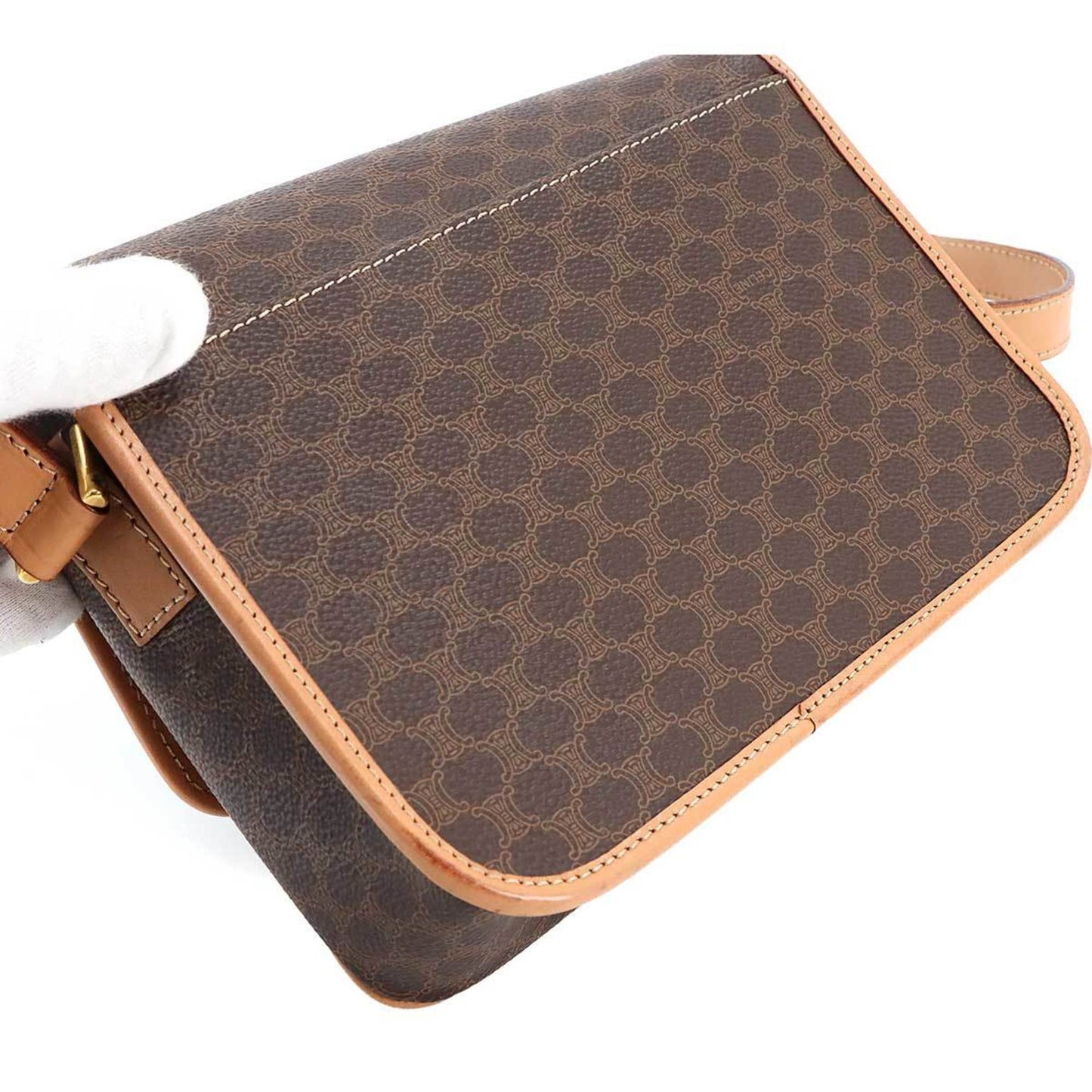 Celine Macadam Shoulder Bag In Brown Leather