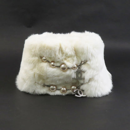 Chanel Scarf Tippet Rabbit Fur Faux Pearl White
