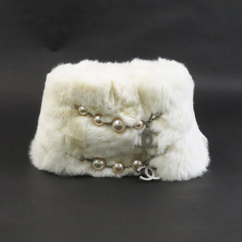 Chanel Scarf Tippet Rabbit Fur Faux Pearl White